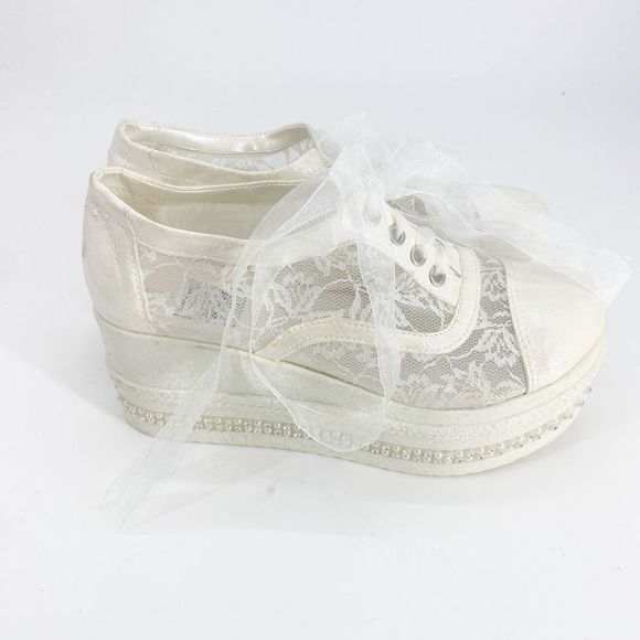 Stilo Personalized Platform Lace Bridal Shoes Sz 8 - Picture 1 of 7